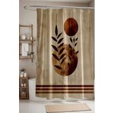 EVPANYA Banyo Perdesi, Bohem Kahverengi Şeritli Aylar Desenli Duş Perdesi, Küvet Perdesi 175x200cm