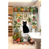 EVPANYA Banyo Perdesi, Botanik Klozetteki Kedi Desenli Duş Perdesi, Küvet Perdesi 175x200cm