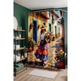 EVPANYA Banyo Perdesi, Çiçekçi Kız Desenli Duş Perdesi, Küvet Perdesi 175x200cm
