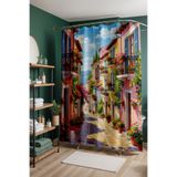 EVPANYA Banyo Perdesi, Çiçekli Teraslar Desenli Duş Perdesi, Küvet Perdesi 175x200cm