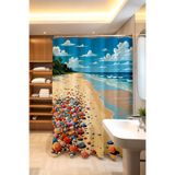 EVPANYA Banyo Perdesi, Deniz Kabuklu Sahil Desenli Duş Perdesi, Küvet Perdesi 175x200cm