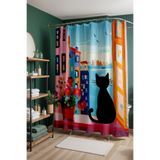 EVPANYA Banyo Perdesi, Deniz Manzaralı Kedi Desenli Duş Perdesi, Küvet Perdesi 175x200cm