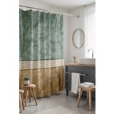 EVPANYA Banyo Perdesi, Etnik Yeşil Krem Soyut Desenli Desenli Duş Perdesi, Küvet Perdesi 175x200cm