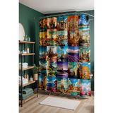 EVPANYA Banyo Perdesi, Gezginin Rotası Desenli Duş Perdesi, Küvet Perdesi 175x200cm