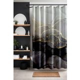 EVPANYA Banyo Perdesi, Gri Altın Mermer Desenli Desenli Duş Perdesi, Küvet Perdesi 175x200cm