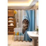 EVPANYA Banyo Perdesi, Havlulu Tatlı Kedi Desenli Duş Perdesi, Küvet Perdesi 175x200cm