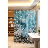 EVPANYA Banyo Perdesi, İnciden Deniz Kızı Desenli Duş Perdesi, Küvet Perdesi 175x200cm