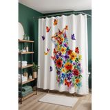 EVPANYA Banyo Perdesi, Kelebekli Çiçek Kedi Desenli Duş Perdesi, Küvet Perdesi 175x200cm