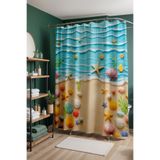EVPANYA Banyo Perdesi, Kumsaldaki Deniz Kabukları Desenli Duş Perdesi, Küvet Perdesi 175x200cm