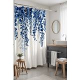 EVPANYA Banyo Perdesi, Mavi Sarkaçlı Yapraklar Desenli Duş Perdesi, Küvet Perdesi 175x200cm