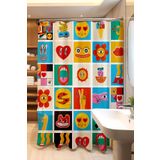 EVPANYA Banyo Perdesi, Modern Emojiler Desenli Duş Perdesi, Küvet Perdesi 175x200cm