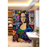 EVPANYA Banyo Perdesi, Mona Lisa Art Desenli Duş Perdesi, Küvet Perdesi 175x200cm