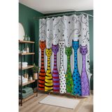 EVPANYA Banyo Perdesi, Neşeli Kediler Desenli Duş Perdesi, Küvet Perdesi 175x200cm