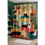 EVPANYA Banyo Perdesi, Odadaki Uykucu Kediler Desenli Duş Perdesi, Küvet Perdesi 175x200cm