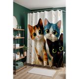 EVPANYA Banyo Perdesi, Ponçik Kediler Desenli Duş Perdesi, Küvet Perdesi 175x200cm