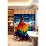 EVPANYA Banyo Perdesi, Renklerin Dansı Desenli Duş Perdesi, Küvet Perdesi 175x200cm