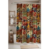 EVPANYA Banyo Perdesi, Retro Posterler Desenli Duş Perdesi, Küvet Perdesi 175x200cm