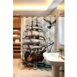 EVPANYA Banyo Perdesi, Retro Savaş Gemisi Desenli Duş Perdesi, Küvet Perdesi 175x200cm