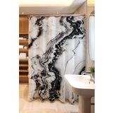 EVPANYA Banyo Perdesi, Siyah Beyaz Granit Desenli Duş Perdesi, Küvet Perdesi 175x200cm