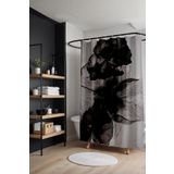 EVPANYA Banyo Perdesi, Siyah Beyaz Yaprak Dokusu Desenli Duş Perdesi, Küvet Perdesi 175x200cm