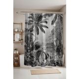 EVPANYA Banyo Perdesi, Siyah Palmiyeli Orman Desenli Duş Perdesi, Küvet Perdesi 175x200cm