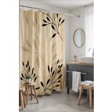 EVPANYA Banyo Perdesi, Siyah Yapraklar Desenli Duş Perdesi, Küvet Perdesi 175x200cm