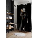 EVPANYA Banyo Perdesi, Siyahi Gold Makyajlı Kadın Desenli Duş Perdesi, Küvet Perdesi 175x200cm