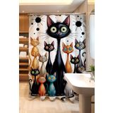 EVPANYA Banyo Perdesi, Tekir Ailesi Desenli Duş Perdesi, Küvet Perdesi 175x200cm
