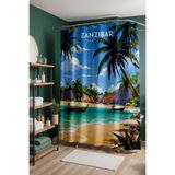 EVPANYA Banyo Perdesi, Turkuaz Kaçış Desenli Duş Perdesi, Küvet Perdesi 175x200cm