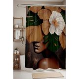 EVPANYA Banyo Perdesi, Yaprak Şapkalı Esmer Kadın Desenli Duş Perdesi, Küvet Perdesi 175x200cm
