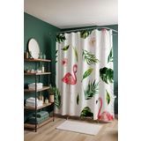 EVPANYA Banyo Perdesi, Yapraklar Ve Pembe Flamingolar Desenli Duş Perdesi, Küvet Perdesi 175x200cm