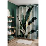 EVPANYA Banyo Perdesi, Yeşil Altın Detay Yapraklar Desenli Duş Perdesi, Küvet Perdesi 175x200cm