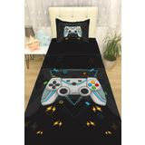 EVPANYA Gamer Oyuncu 1 Desenli Yatak Örtüsü ve Yastık Kılıfı
