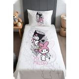 EVPANYA Havalı Kuromi ve Şaşkın My Melody Desenli Yatak Örtüsü ve Yastık Kılıfı