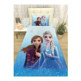 EVPANYA Mavi Elsa Anna Desenli Yatak Örtüsü Ve Yastık Kılıfı