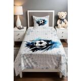 EVPANYA Mavi Futbol Topu Desenli Tek Kişilik Bebek Çocuk Pike Seti
