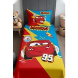 EVPANYA Mavi Kırmızı Mcqueen Desenli Yatak Örtüsü ve Yastık Kılıfı