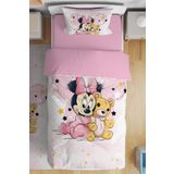 EVPANYA Minnie Ve Dostu Ayıcık Desenli Tek Kişilik Bebek Çocuk Nevresim Takımı