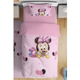 EVPANYA Pembe Balonlu Minnie Desenli Tek Kişilik Bebek Çocuk Nevresim Takımı