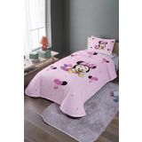 EVPANYA Pembe Balonlu Minnie Desenli Tek Kişilik Pike Takımı Ve Yatak Örtüsü
