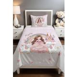 EVPANYA Pembe Gri Unicornlu Prenses Desenli Pike Seti (160x230cm)