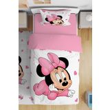 EVPANYA Pembe Minnie Desenli Tek Kişilik Bebek Çocuk Nevresim Takımı