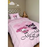 EVPANYA Pembe Puantiyeli My Melody ve Kuromi Desenli Tek Kişilik Yorgan ve Yastık Kılıfı