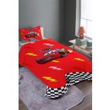 EVPANYA Yarışçı Kırmızı Mcqueen Desenli Tek Kişilik Pike Takımı Ve Yatak Örtüsü