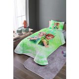 EVPANYA Yeşil Rüya Kalesi Elsa Ve Anna Kardeşler Desenli Tek Kişilik Pike Takımı ve Yatak Örtüsü