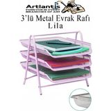 Evrak Rafı Metal 3 Lü Lila 1 Paket Masaüstü A4 Dosya Düzenleyici Kağıt Tepsisi Metal Çelik Fileli Dört Katlı Hareketli - Standart - 3 Katlı