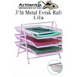 Evrak Rafı Metal 3 Lü Lila 1 Paket Masaüstü A4 Dosya Düzenleyici Kağıt Tepsisi Metal Çelik Fileli Dört Katlı Hareketli