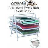 Evrak Rafı Metal 3 Lü Mavi 1 Paket Masaüstü A4 Dosya Düzenleyici Kağıt Tepsisi Metal Çelik Fileli Dört Katlı Hareketli - Açık Mavi - Standart - 3 Katlı
