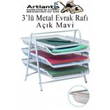 Evrak Rafı Metal 3 Lü Mavi 1 Paket Masaüstü A4 Dosya Düzenleyici Kağıt Tepsisi Metal Çelik Fileli Dört Katlı Hareketli