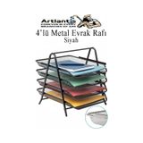 Evrak Rafı Metal 4 lü 1 Paket Masa Üstü A4 Dosya Düzenleyici Kağıt Tepsisi Metal Fileli Dört Katlı Hareketli Perfore Siyah
